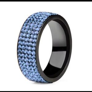 Hematite finish size 8 ring with light blue swarovski elements